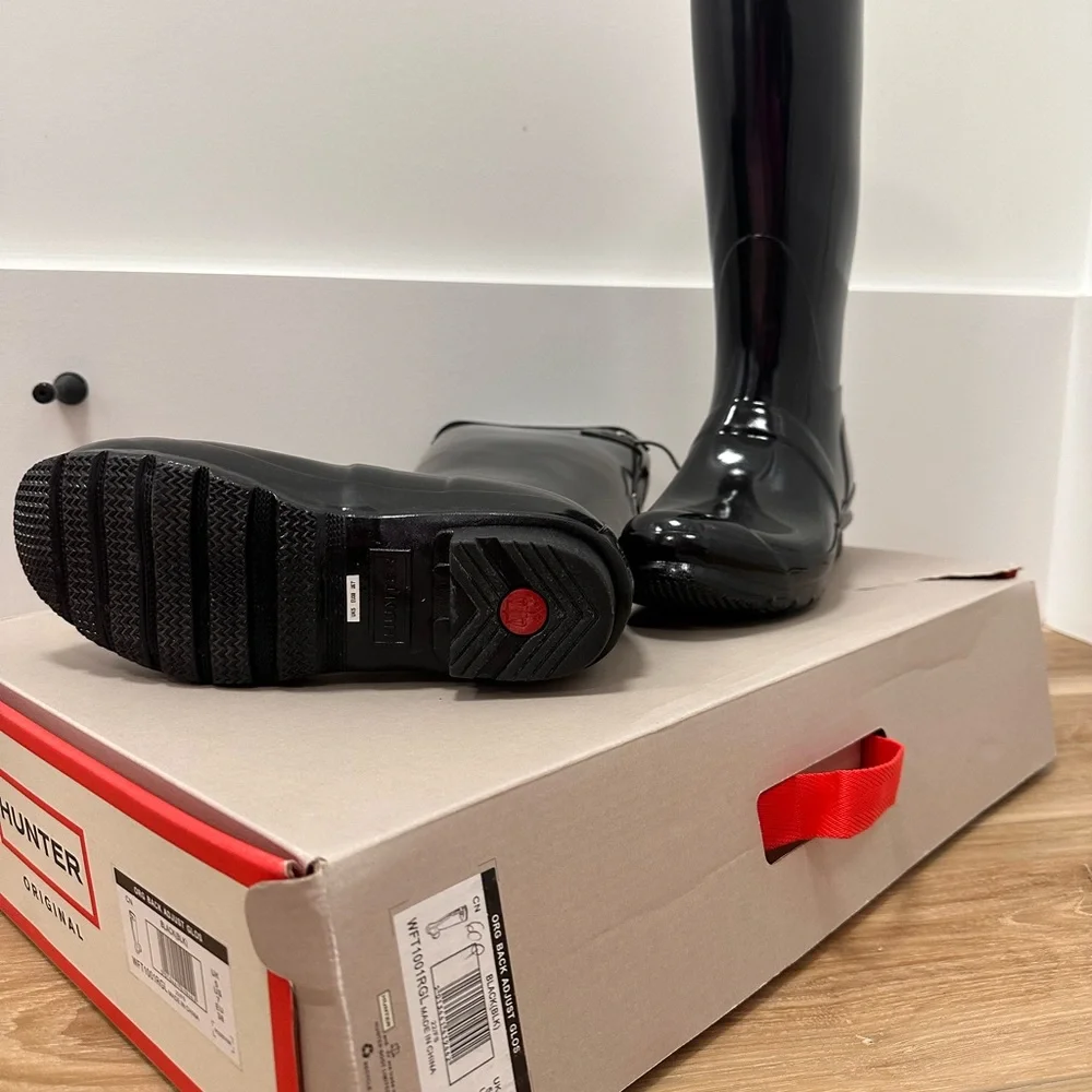 Women's Original Tall Hunter Black Adjustable Rain Boots Size 7